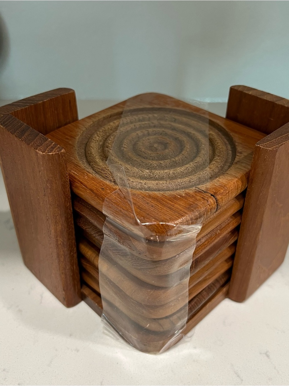 vintage Dolphin teakwood coaster set